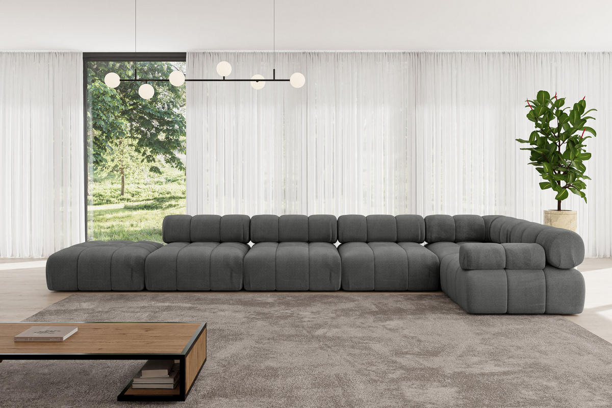 ECKSOFA modulares Sofa Felto-L3 - 475x190x70 cm Dunkelgrau Velours - Dunkelgrau, Holzwerkstoff/Textil (475/190cm) - ALTDECOR