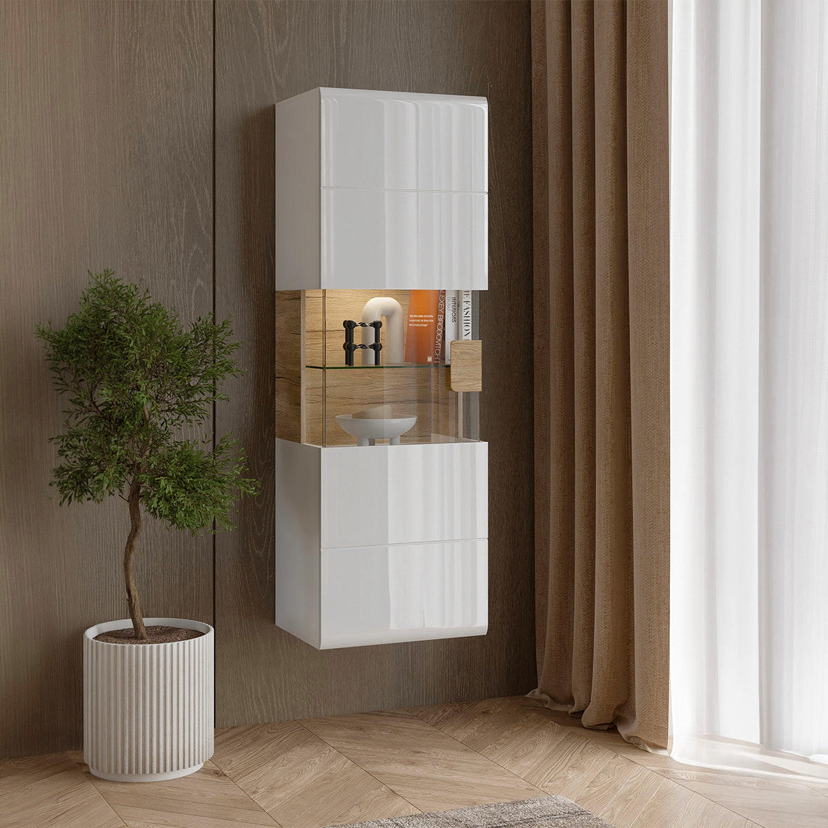 VITRINE Jules Weiß und Holz - Weiß, Holzwerkstoff (53/159/39cm) - Petits-meubles
