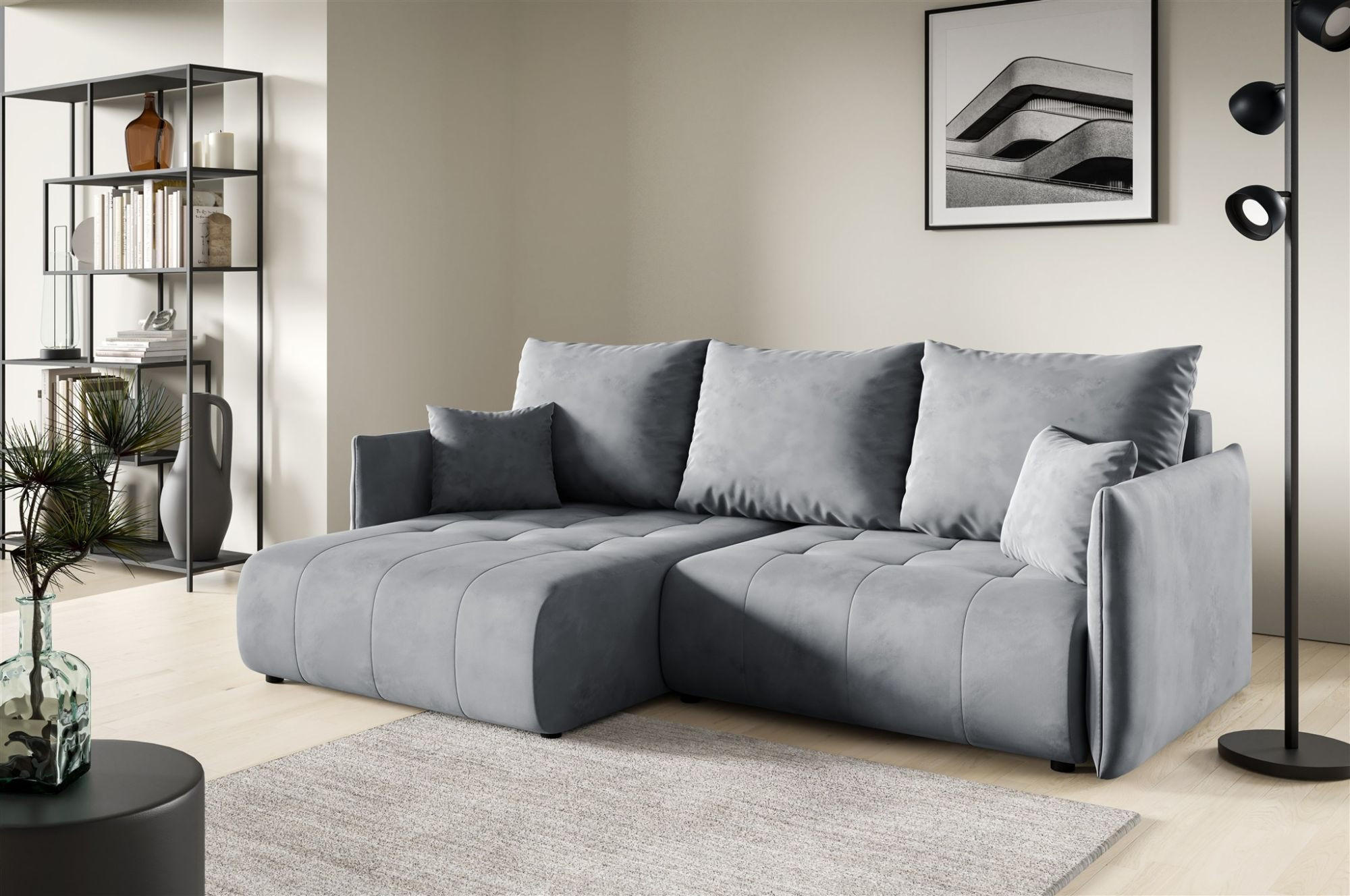 ECKSOFA Canio - Grau, Holzwerkstoff/Textil (221/153cm) - Fun Möbel