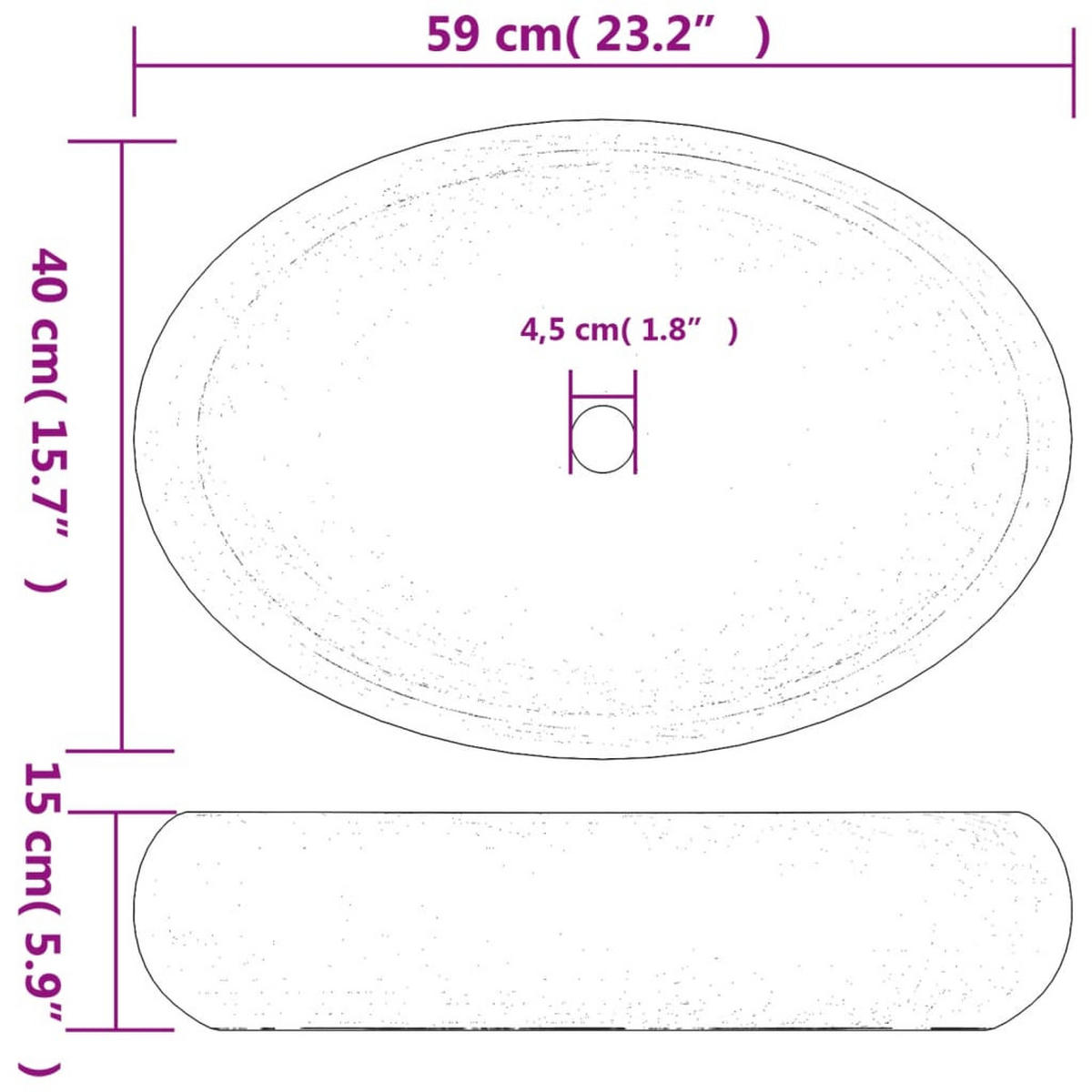 AUFSATZWASCHBECKEN Braun Oval 59/40/15 Cm Keramik - Braun, Keramik (40/15/59cm) - vidaXL