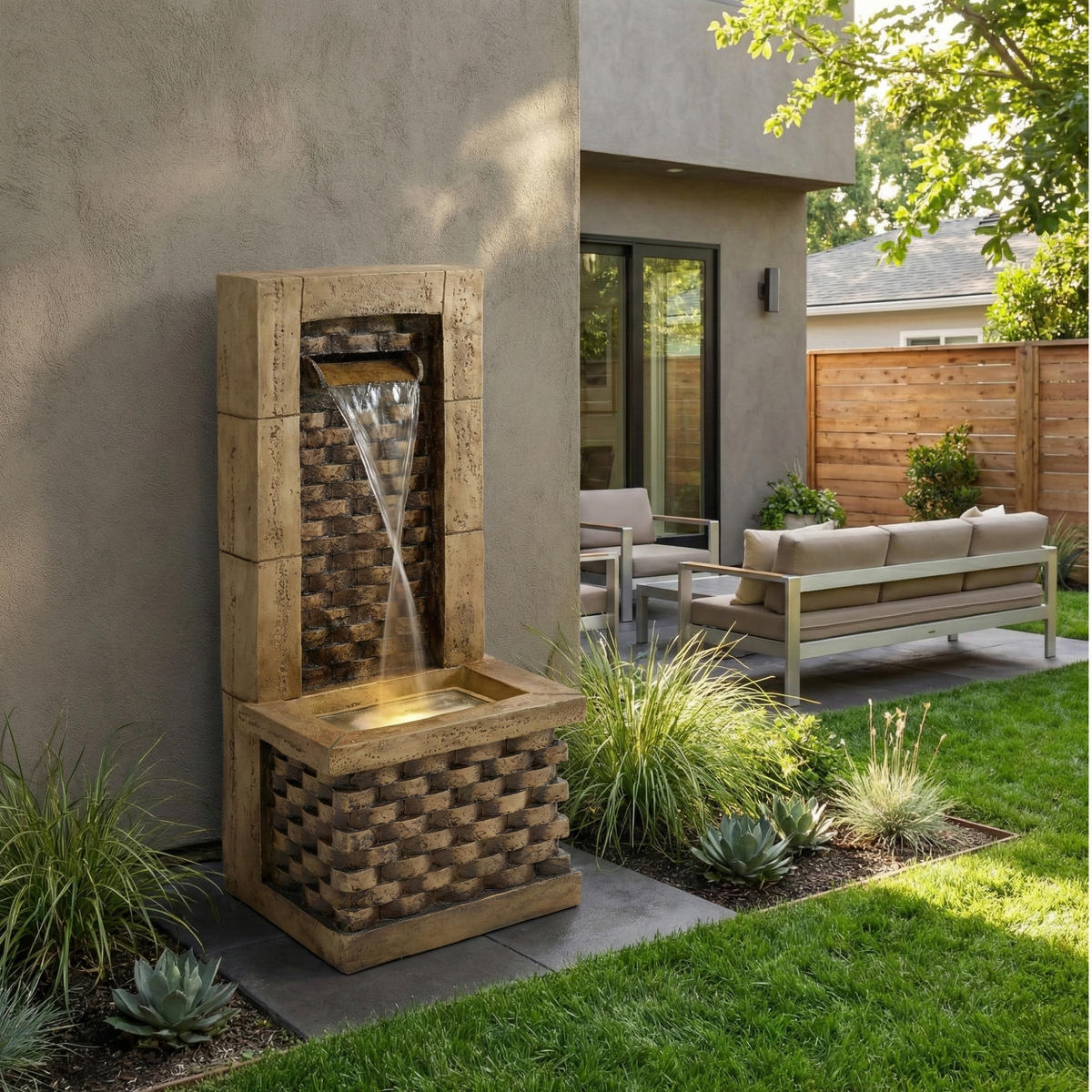 GARTENBRUNNEN Antik 230V Wasserfall Standbrunnen Quadratisch - Braun, Naturmaterialien (37/31.5/89cm) - FLIEKS