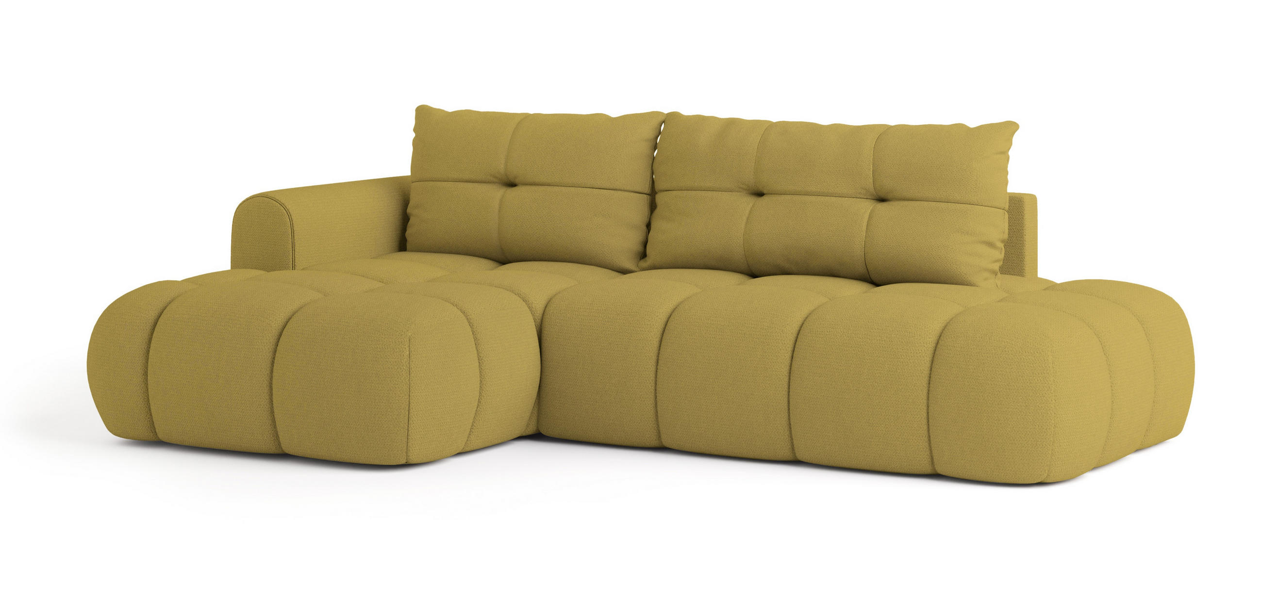 ECKSOFA FLUMA L-S Gelb Geflochtener Stoff mit Schlaffunktion - Gelb, Holz (279/158cm) - MASSENO