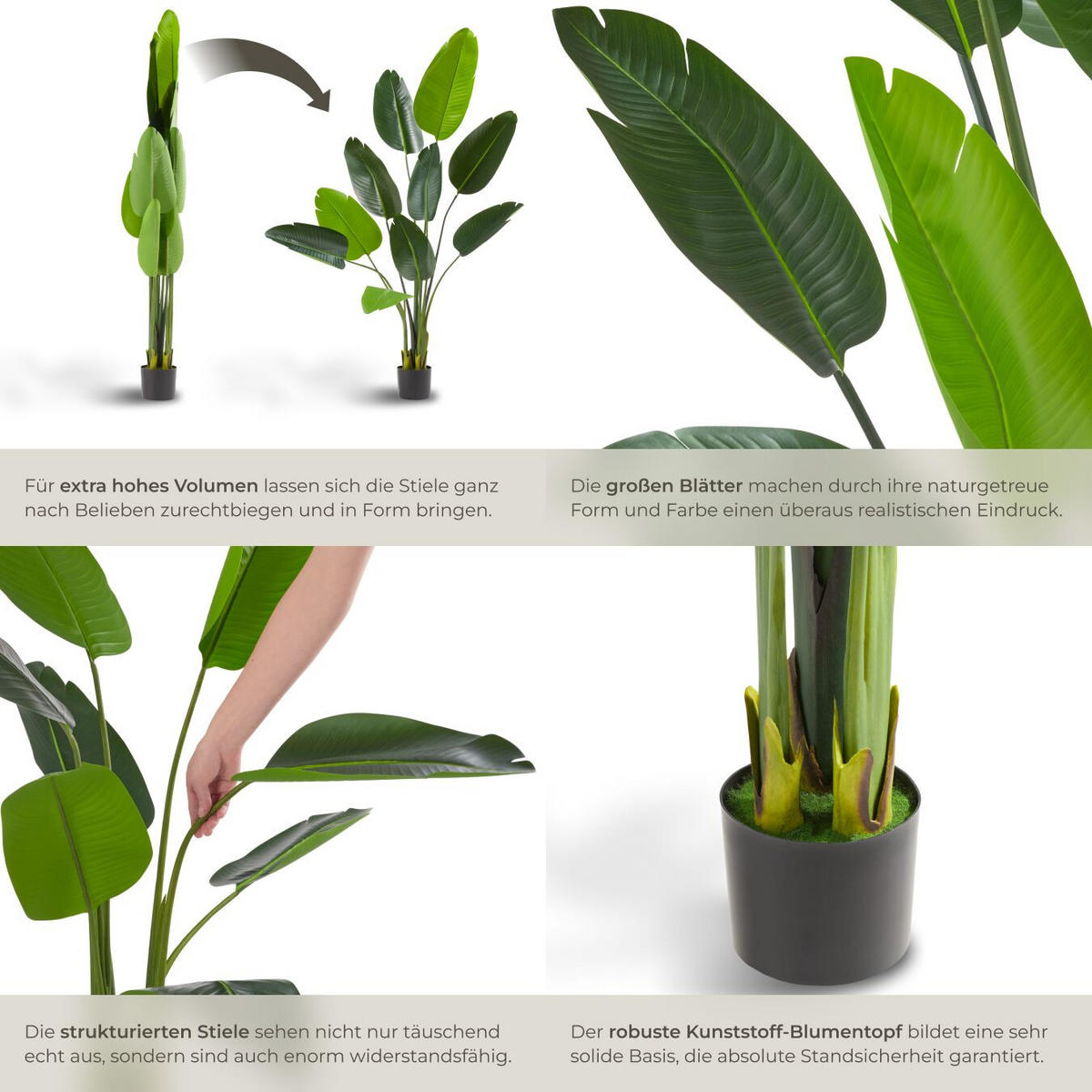 KÜNSTLICHER-PARADIESVOGELBAUM Tropic,stabiler Kunststoff-Blumentopf,grün - Grün, Kunststoff (160cm) - tectake