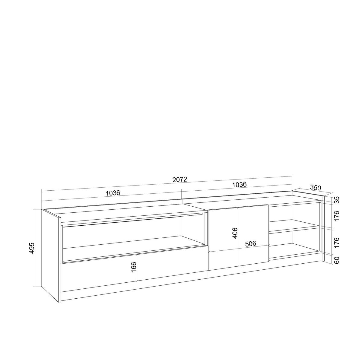 TV-SCHRANK, Lowboard, Eiche Schwarz, 207/37/50cm - Eichefarben, Holzwerkstoff (207/50/37cm) - Skraut Home