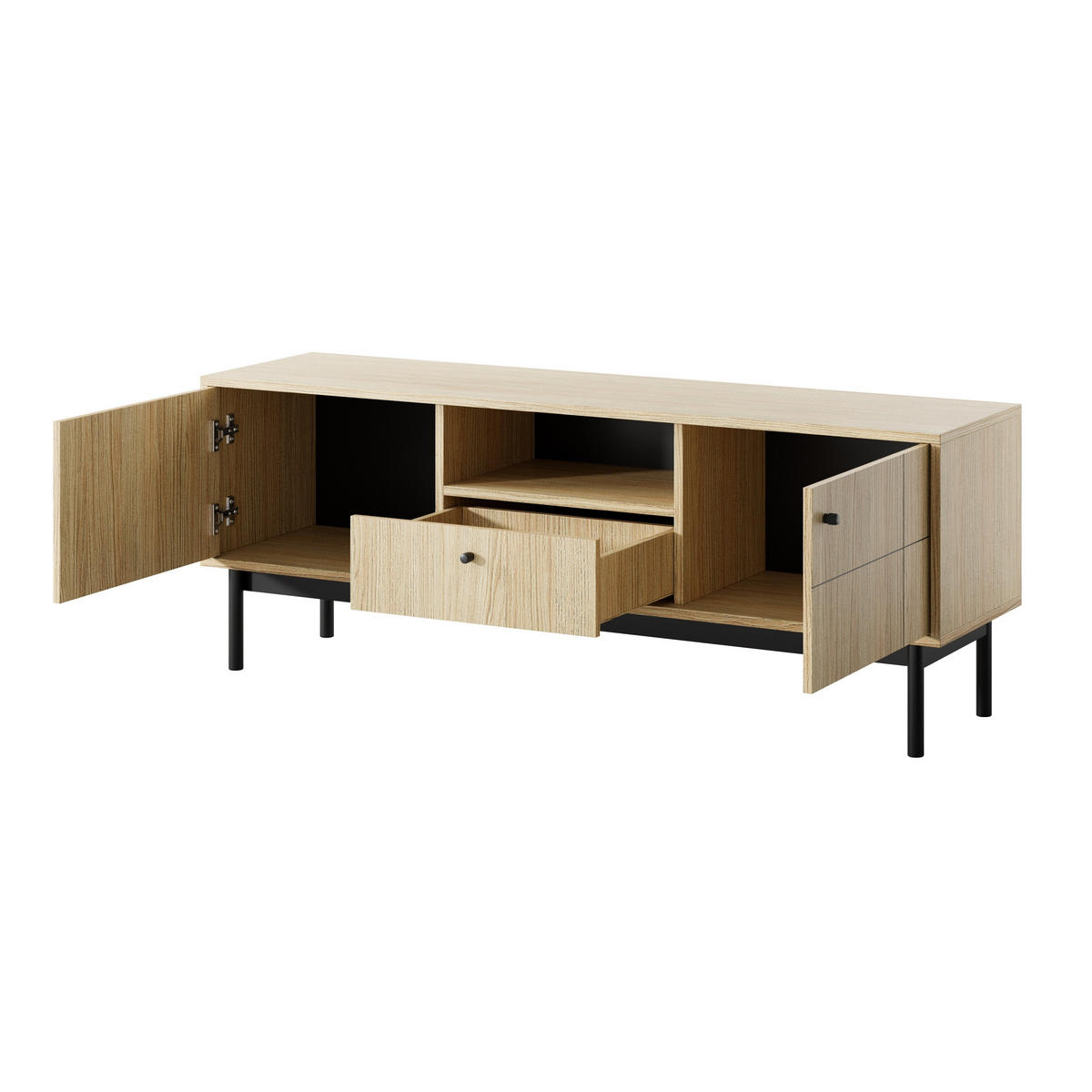 LOWBOARD GIAPPONESE 153,5x39x56,6 cm mit 1 Schubladen und 2 Türen Eichefarben - Eichefarben, Holzwerkstoff (153.5/56.6/39cm) - MASSENO