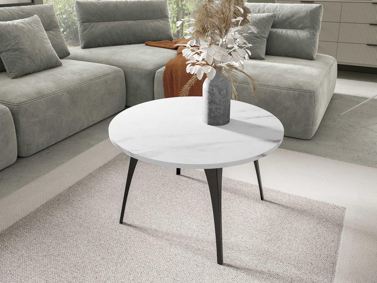 COUCHTISCH Frida - Weiß Hochglanz/Schwarz, Holzwerkstoff/Metall (75/75/45cm) - MIRJAN24