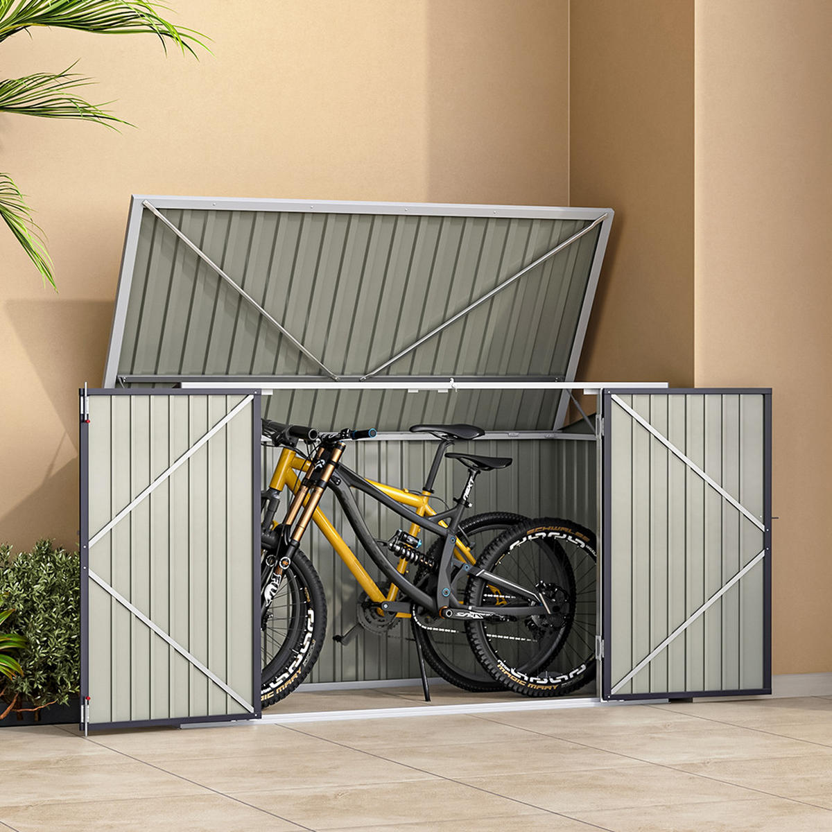 FAHRRADGARAGE mit abschließbaren Türen aus Stahl Grau Hochwertiger Wetterbeständige 210 x 105 x 130 cm - Anthrazit, Metall (210/130/105cm) - Livingandhome
