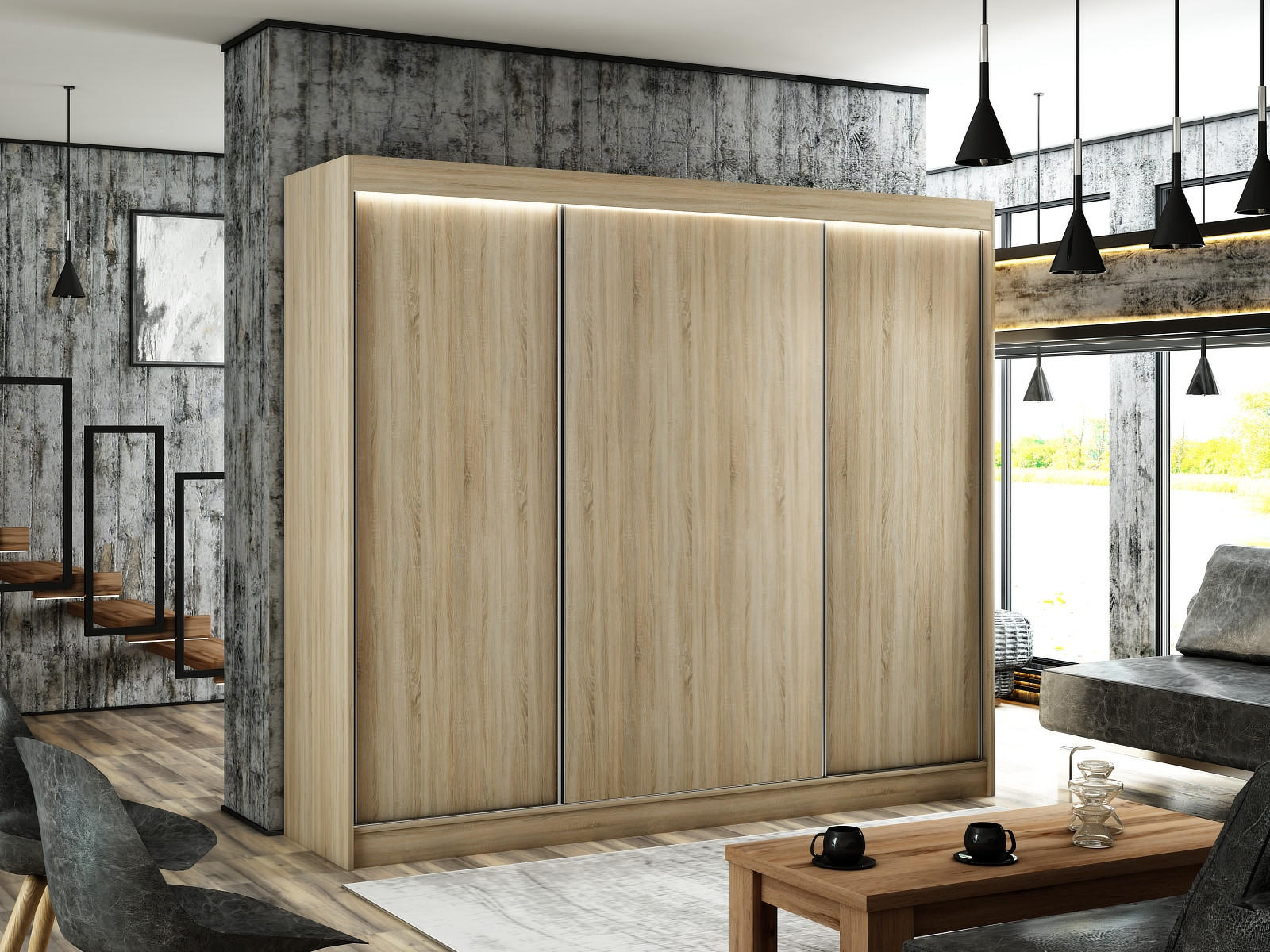 KLEIDERSCHRANK BEROG - 250 cm - Sonoma Eiche - Sonoma Eiche, Holzwerkstoff (250/215/61cm) - ALTDECOR