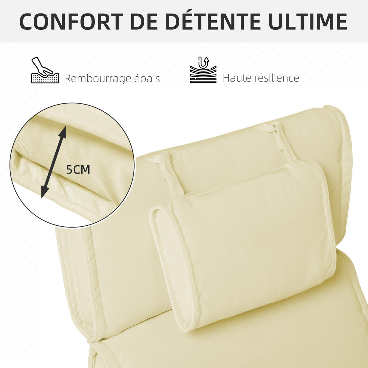 LIEGENAUFLAGE Creme 198/53/5 cm - Creme, Textil (198/5/53cm) - PANGIVO
