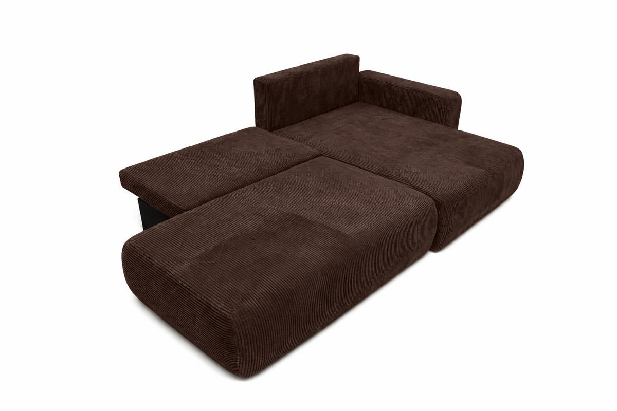 ECKSOFA Mit Schlaffunktion Und Bettkasten, Cordstoff Poso, Braun, Rechts, OPEN XL - Braun, Holz (262/145cm) - Kaiser Möbel