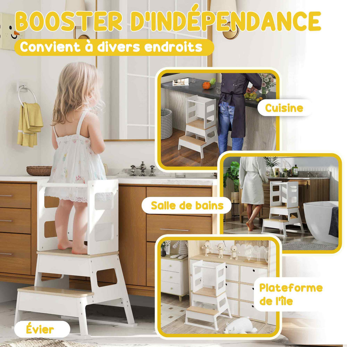 LERNTURM DE-17253 mit Tafel & trapezförmiger Sicherheitsstruktur Weiß - Weiß, Naturmaterialien (52.5/87.5/55cm) - ComfortXL