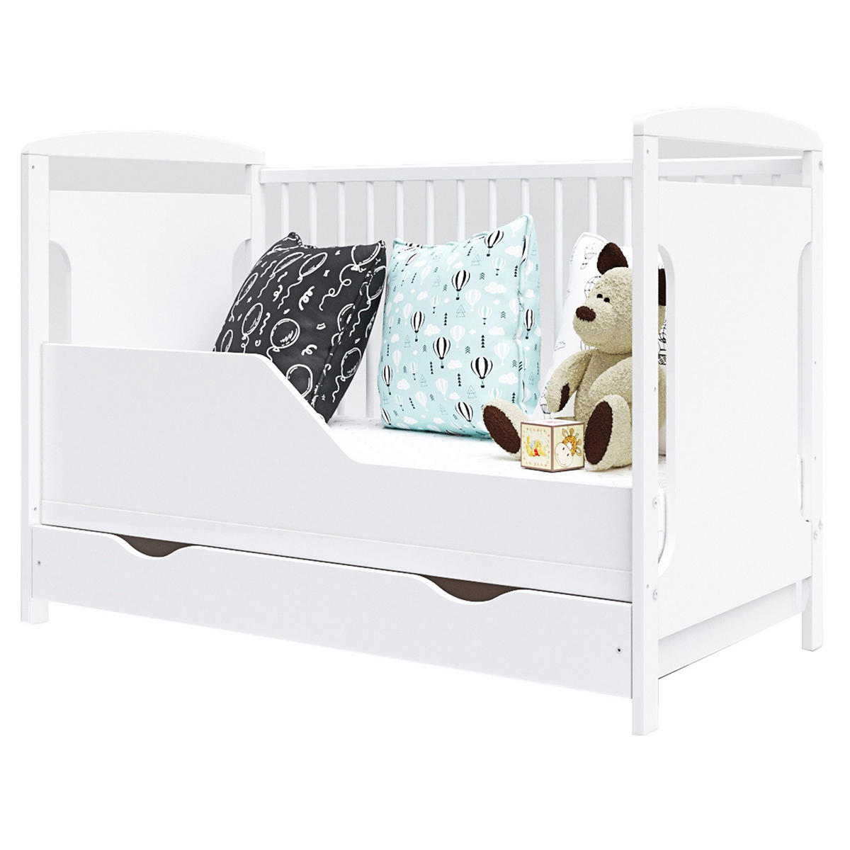 BABYBETT Elinor, Mitwachsendes, mit Schublade Weiß - Weiß, Holz (60/120cm) - Premiers Moments