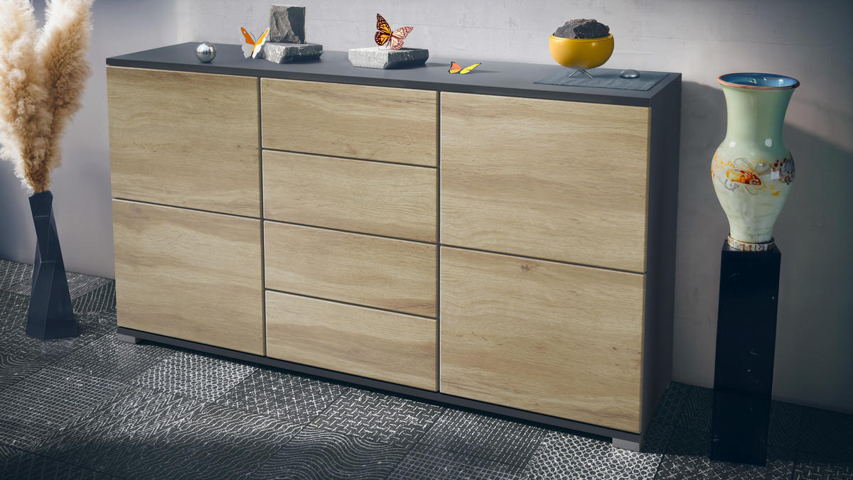 SIDEBOARD Rova Eiche Wotan - Eiche Wotan, Holzwerkstoff (138.5/75.5/35cm) - Vladon