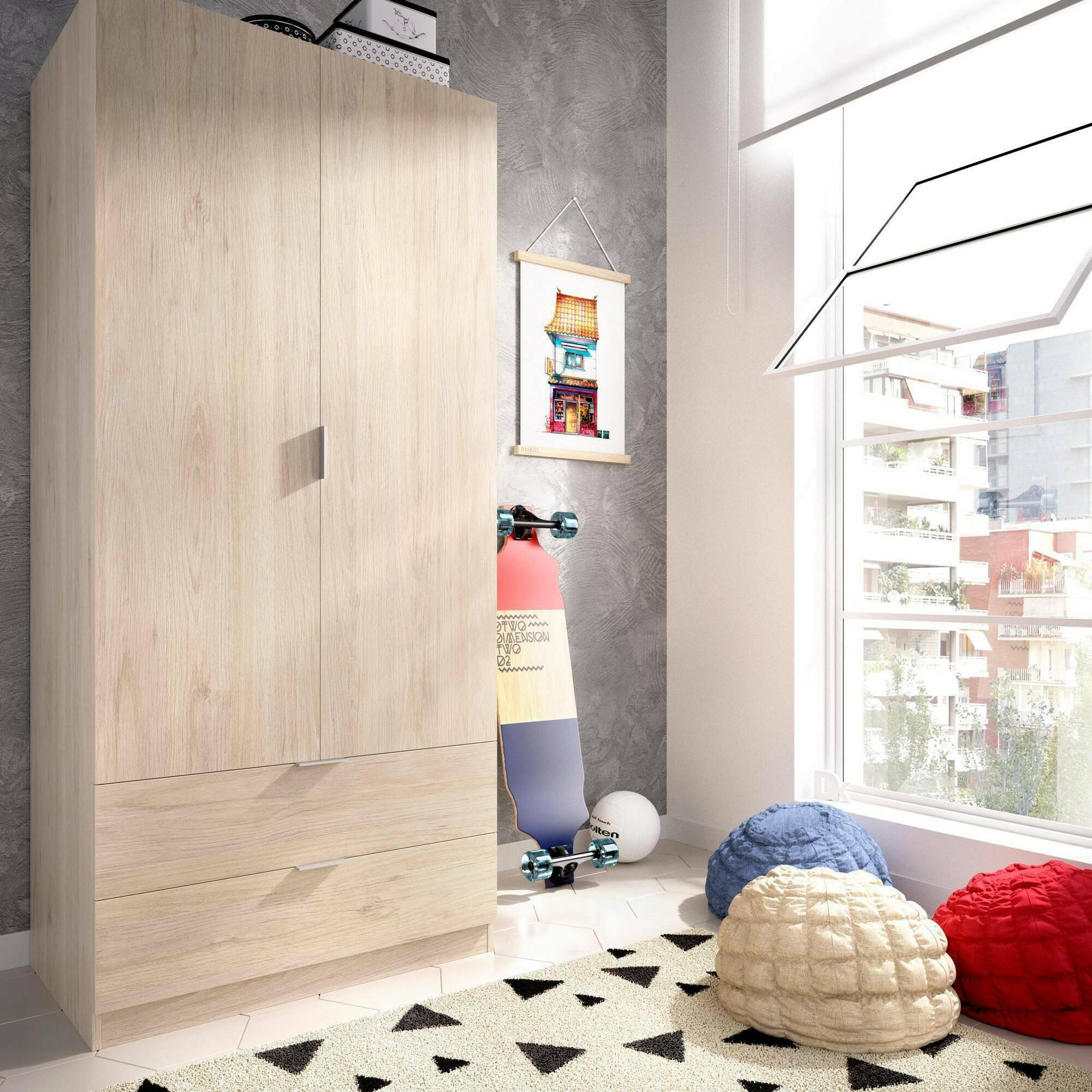 KLEIDERSCHRANK 2 TÜREN Eiche 52/81/184 cm - Braun, Holzwerkstoff (81/184/52cm) - DMORA