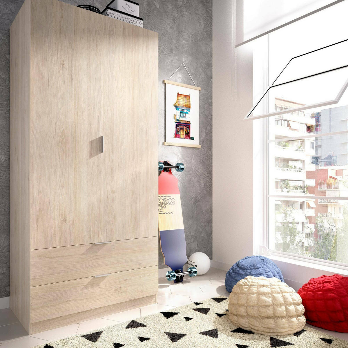 KLEIDERSCHRANK 2 TÜREN Eiche 52/81/184 cm - Braun, Holzwerkstoff (81/184/52cm) - DMORA