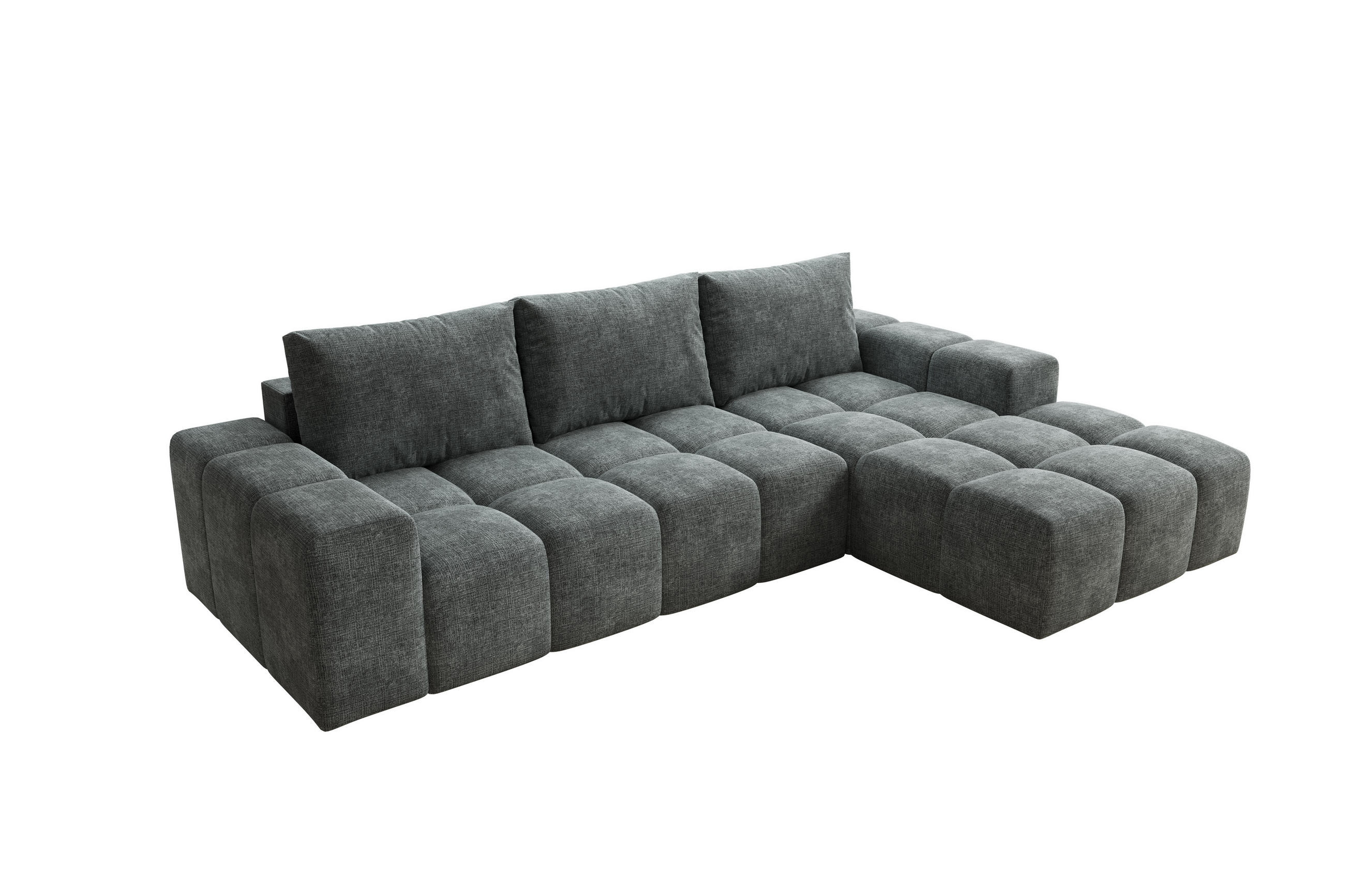 ECKSOFA Cento, L-Form, Ottomane Rechts, Webstoff, 285x56x180 cm, Grau - Grau, Holz (285/180cm) - PROMETO Möbel