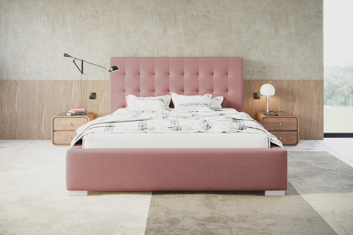 POLSTERBETT RIO, 180x200 cm, mit Bettkasten und Lattenrost aus Holz, Velourstoff, Farbe: Rosa - Rosa, Holz/Kunststoff (180/200cm) - Alpi-Möbel