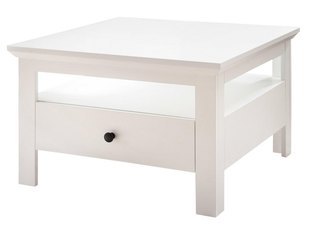 COUCHTISCH weiß matt 70 x 70 cm, Wohnzimmertisch Landhausstil mit Schublade - Silberfarben/Weiß, Holzwerkstoff/Metall (70/70/45cm) - Top.Furn