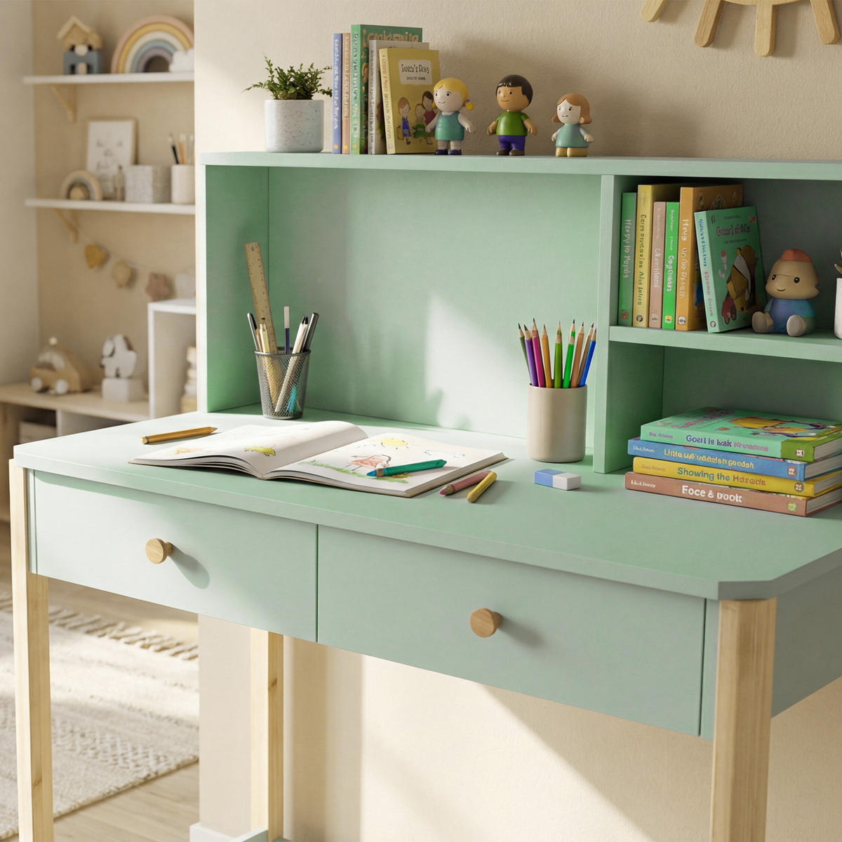 SCHREIBTISCH DE-17554 Grün - Grün, Holzwerkstoff (90/105/52cm) - ComfortXL