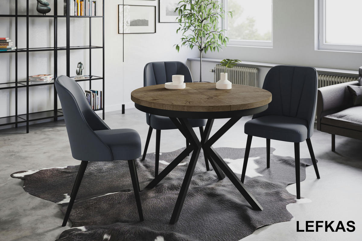 ESSZIMMERTISCH BERGO, ausziehbarer Tisch 100 cm/180 cm, Farbe: Grau, mit Metallbeinen in Farbe Schwarz - Dunkelbraun/Schwarz, Holzwerkstoff (100/100/76cm) - Alpi-Möbel