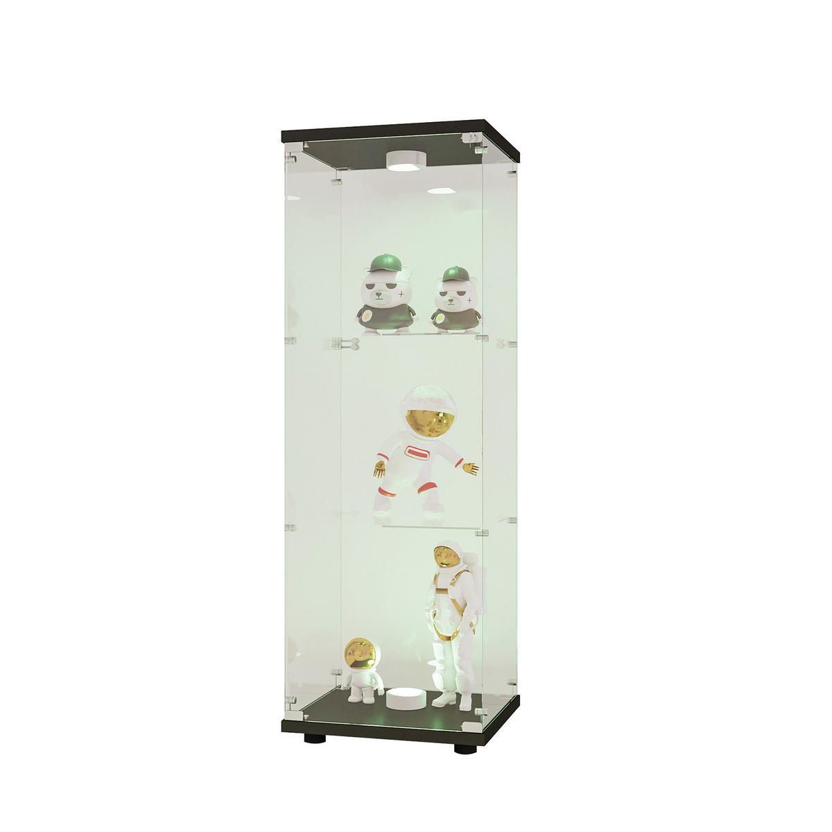 GLASVITRINE Standvitrine in Schwarz, mit 3 Böden und LED aus ESG - Schwarz, Glas (36.5/125/42.5cm)