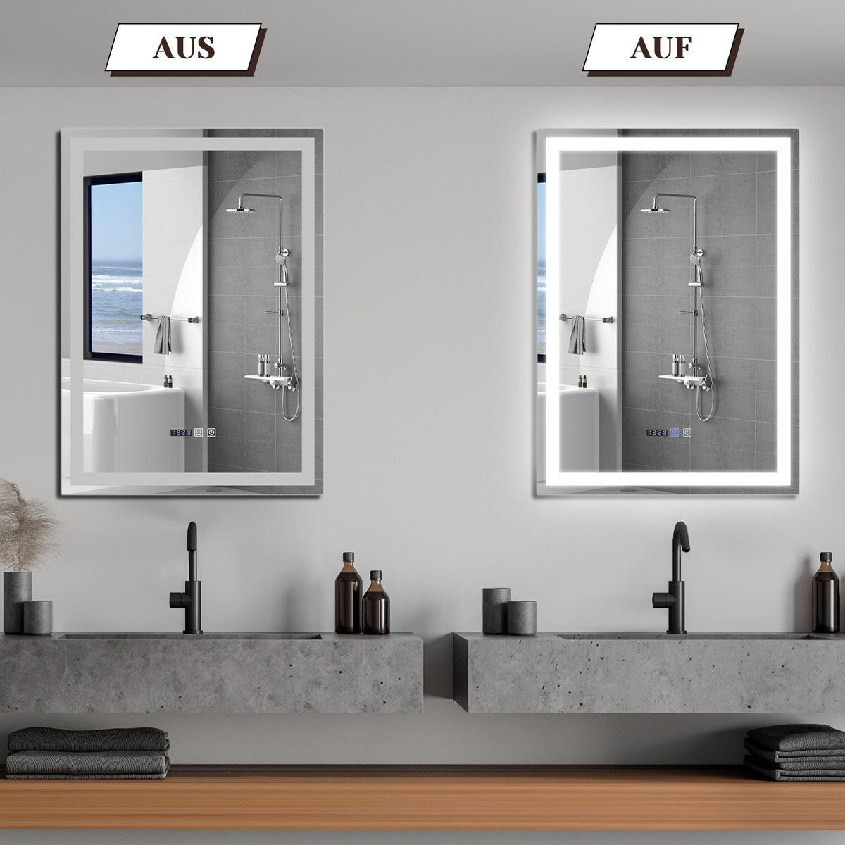 BADEZIMMERSPIEGEL Jena mit LED-Leuchte 60/80/2.5 cm - Weiß, Glas (80/2.5/60cm) - Nettlife