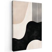 LEINWANDBILD Abstrakt - Japandi - Beige - Modern 90x140 cm - Schwarz, Textil (90/140cm) - MuchoWow