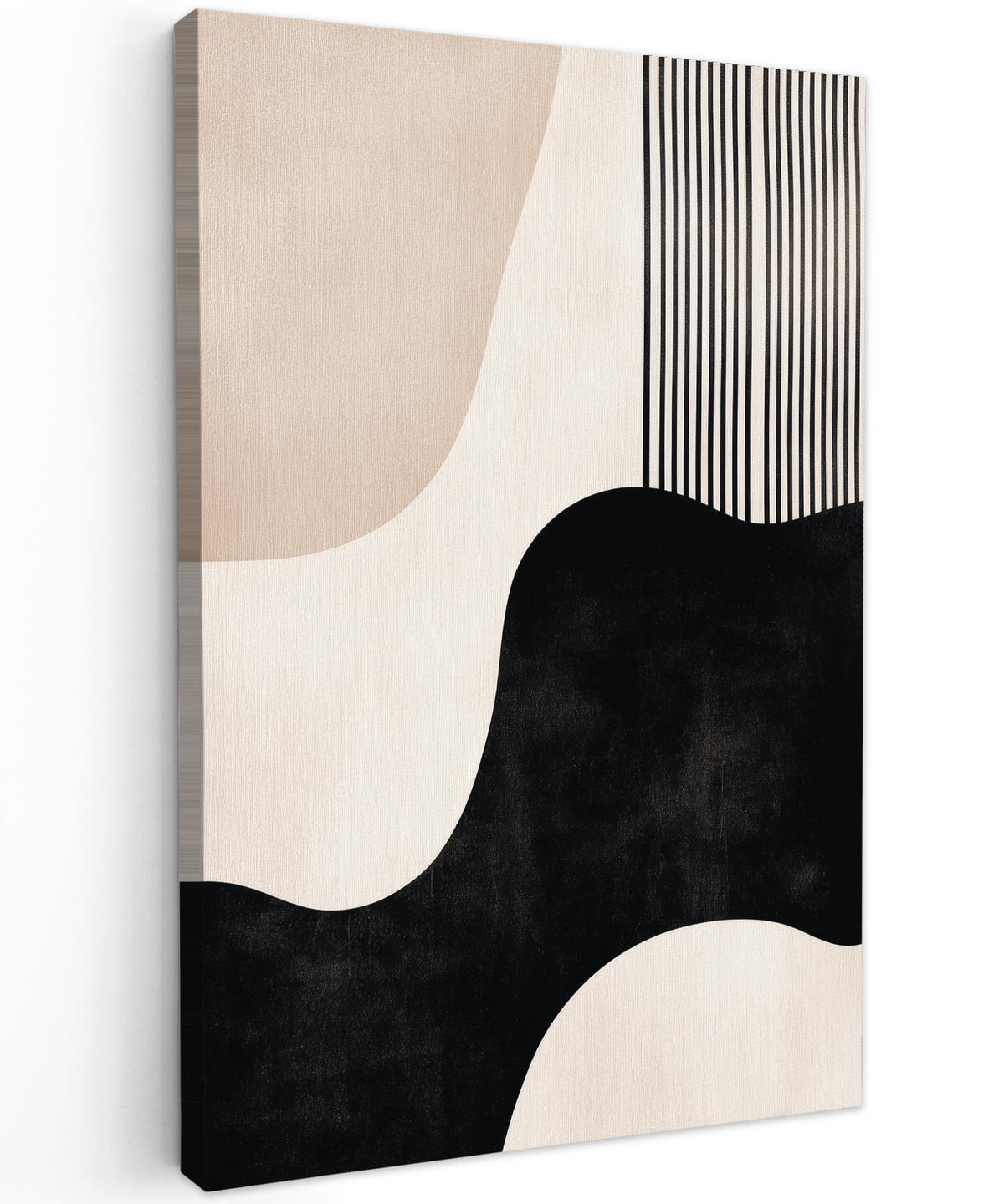 LEINWANDBILD Abstrakt - Japandi - Beige - Modern 90x140 cm - Schwarz, Textil (90/140cm) - MuchoWow