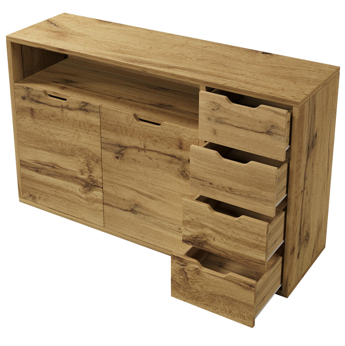 SIDEBOARD 150/40/90 cm eichefarben aus MDF und Metall mit 4 Schubladen und Softclose - Eichefarben, Holzwerkstoff (150/90/40cm) - OKWISH