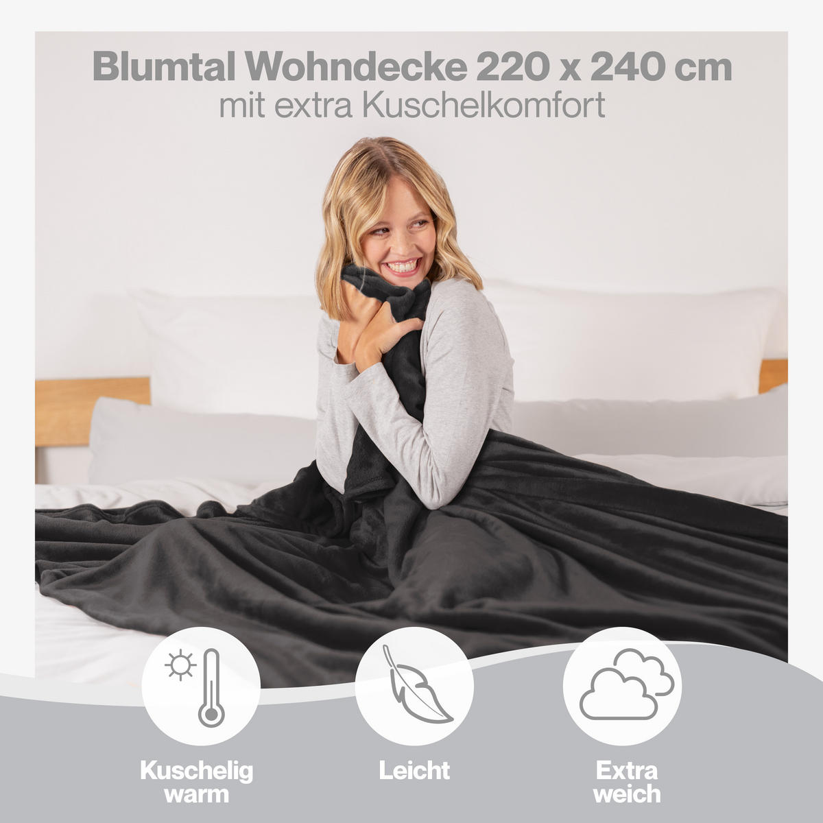 KUSCHELDECKE Anton 220/240 cm, Anthrazit - Anthrazit, Textil (220/240cm) - Blumtal