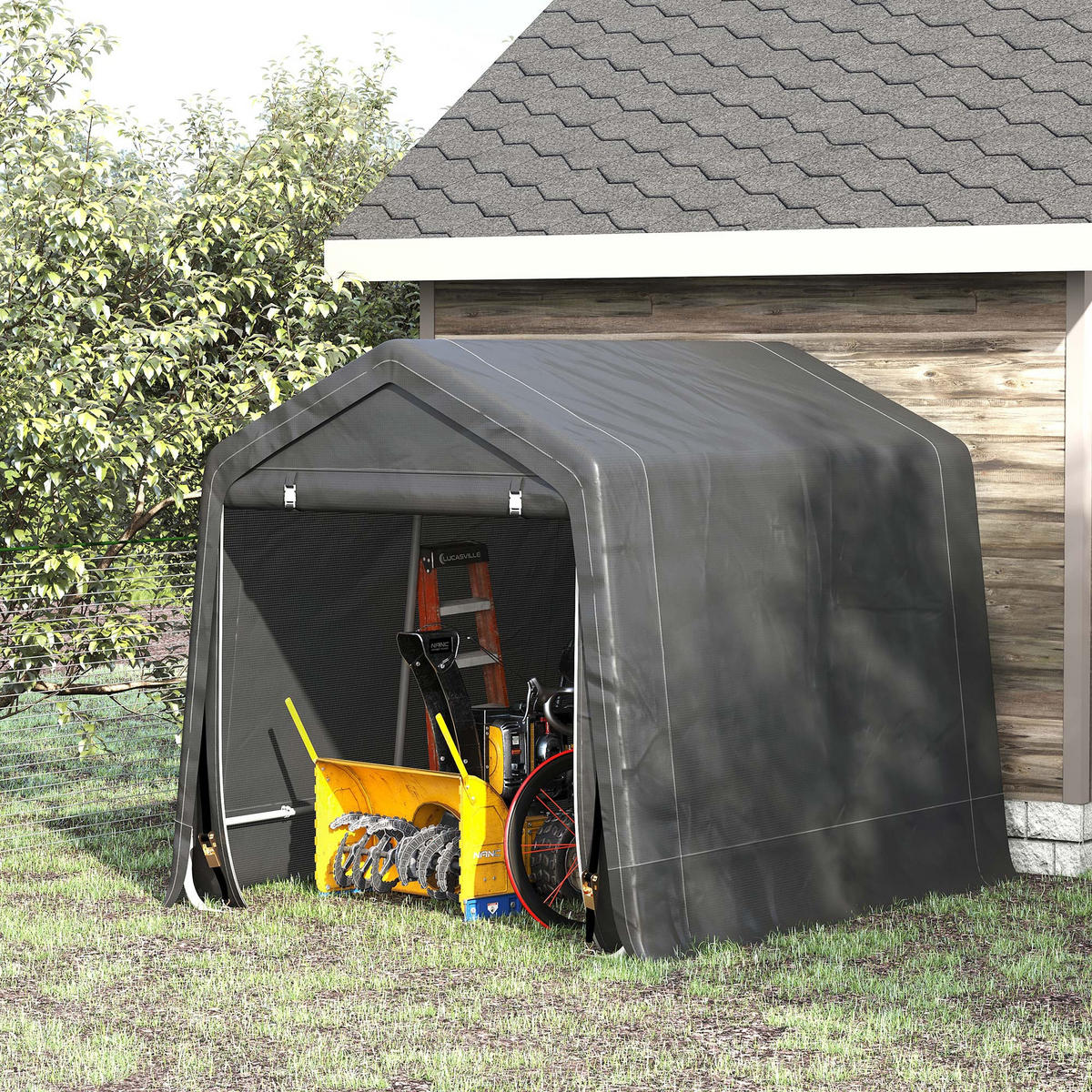 FAHRRADGARAGE DE-16849 2 Reißverschlusstüren mit Metallrahmen Dunkelgrau - Dunkelgrau, Kunststoff (240/240/280cm) - ComfortXL