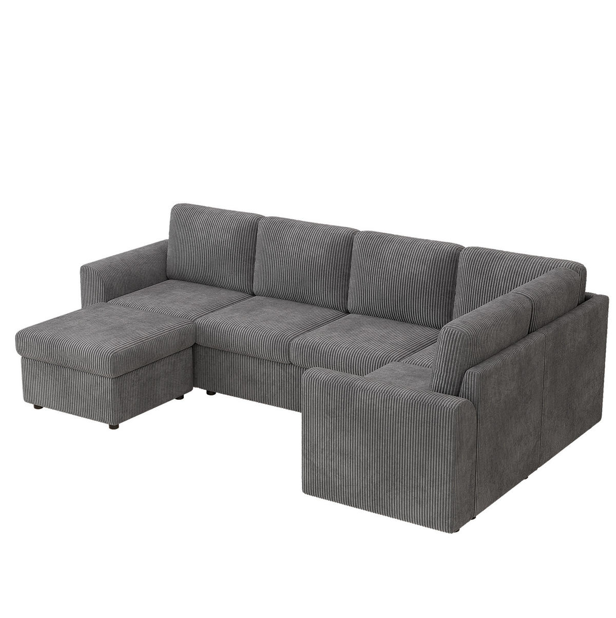 ECKSOFA 282/153/85 cm grau aus Cord mit Schlaffunktion und Hocker - Grau, Textil (153/282cm) - OKWISH