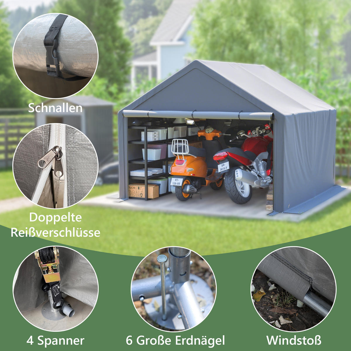 FAHRRADSCHUPPEN-ZELT Dunkelgrau 305x296x233 cm - Grau, Metall (296/233/305cm) - ComfortXL