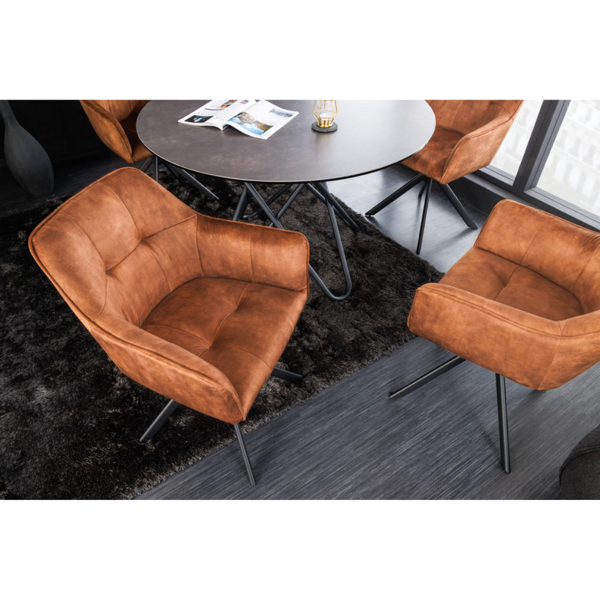 ARMLEHNSTUHL LOFT Samt Rost, Braun, Schwarz - Rostfarben/Schwarz, Textil/Metall (60/83/61cm) - riess-ambiente