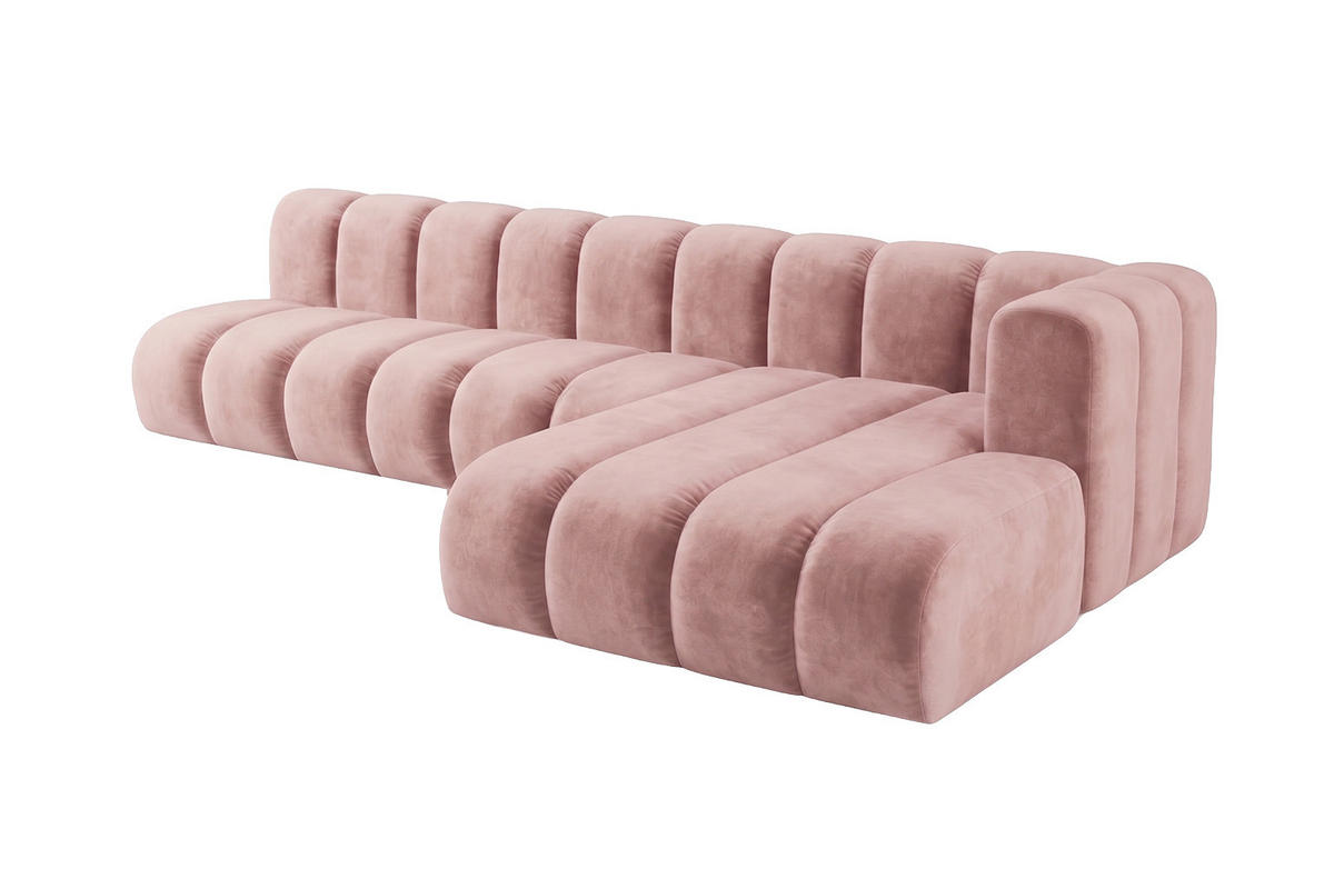 ECKSOFA Modulares In L-Form, Velvet-Stoff Riviera, Hellrosa, Rechts, GRAND 295 cm - Hellrosa, Holz (295/179cm) - Kaiser Möbel