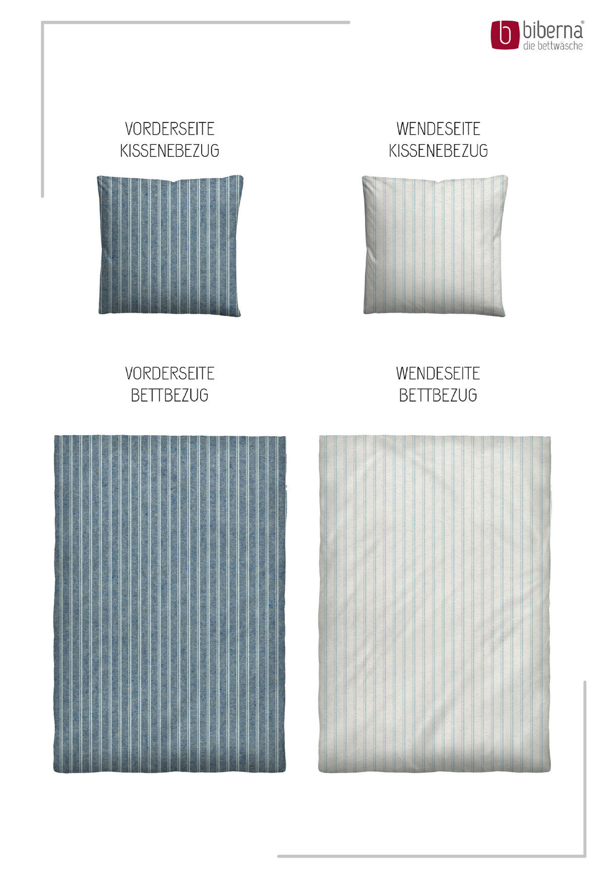 BETTWÄSCHE-GARNITUR Premium Melange Webstreifen blau, 135x200 cm + 80x80 cm - Blau, Textil (135/200cm) - biberna