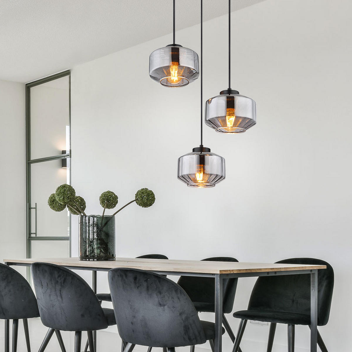 HÄNGELEUCHTE Metall Glas Schwarz - Schwarz, Glas (40/40/120cm) - Globo Lighting