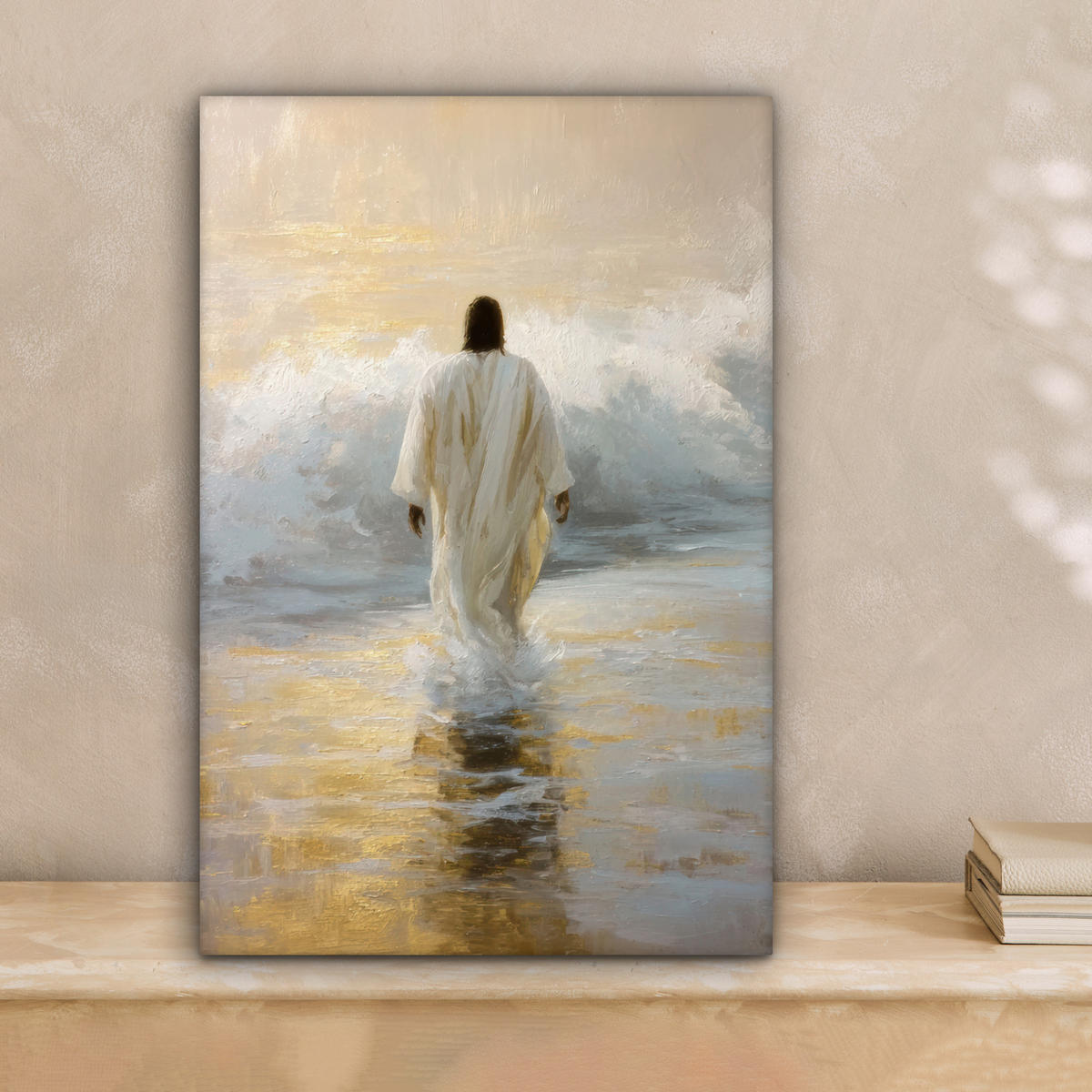 LEINWANDBILD Gemälde - Welle - Jesus - Abstrakt Deko Wohnzimmer 20x30 cm - Goldfarben, Textil (20/30cm) - MuchoWow