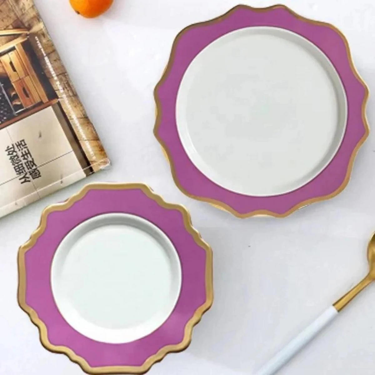 TELLERSET Lila Goldrand Bone China Lila Gold 4tlg Ø30 Ø27 Ø20 Ø16 cm - Weiß Hochglanz/Lila, Keramik (30/2/2cm) - Quality Elegance