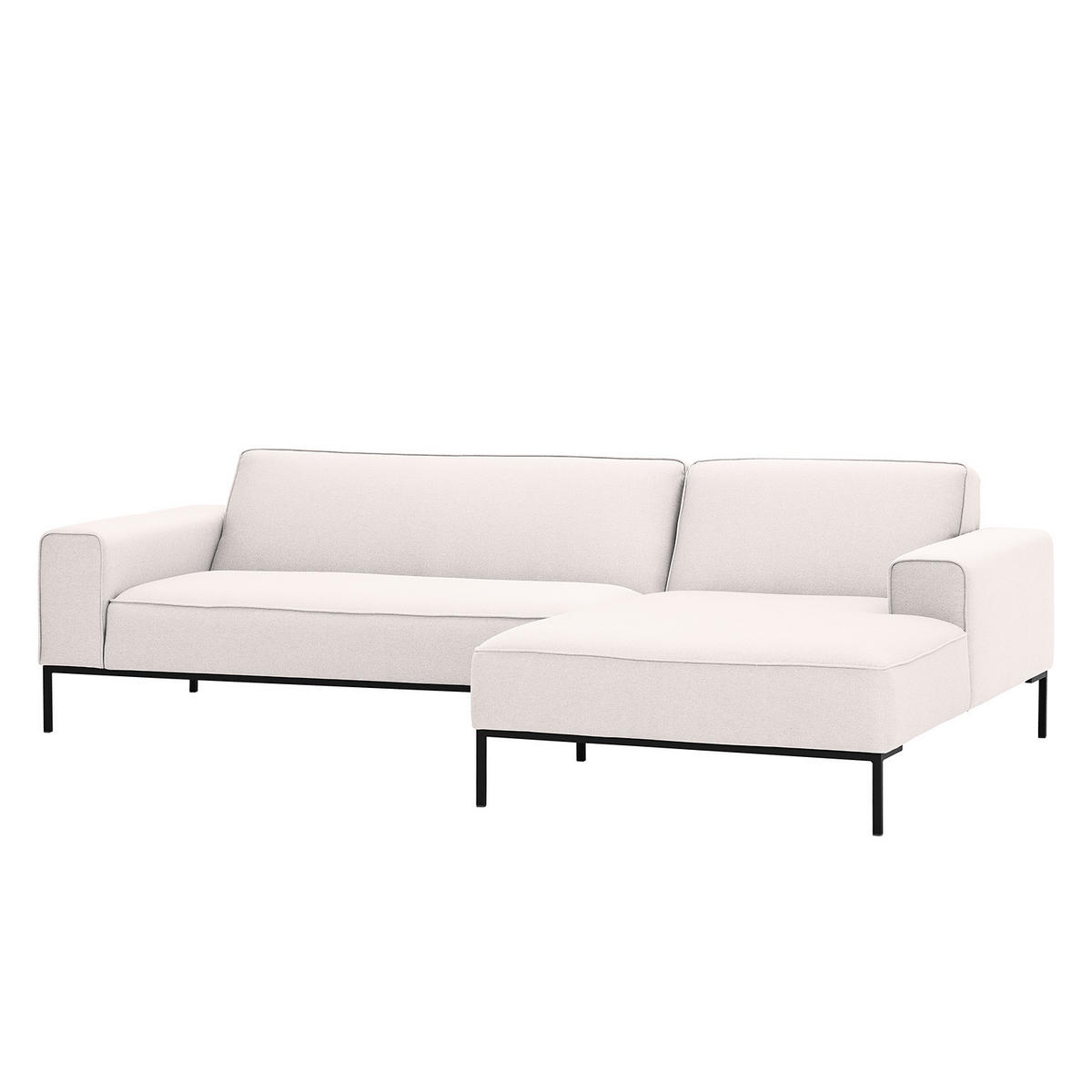 ECKSOFA mit Longchair - Webstoff - Beige/Schwarz, Textil (264/168cm) - home24