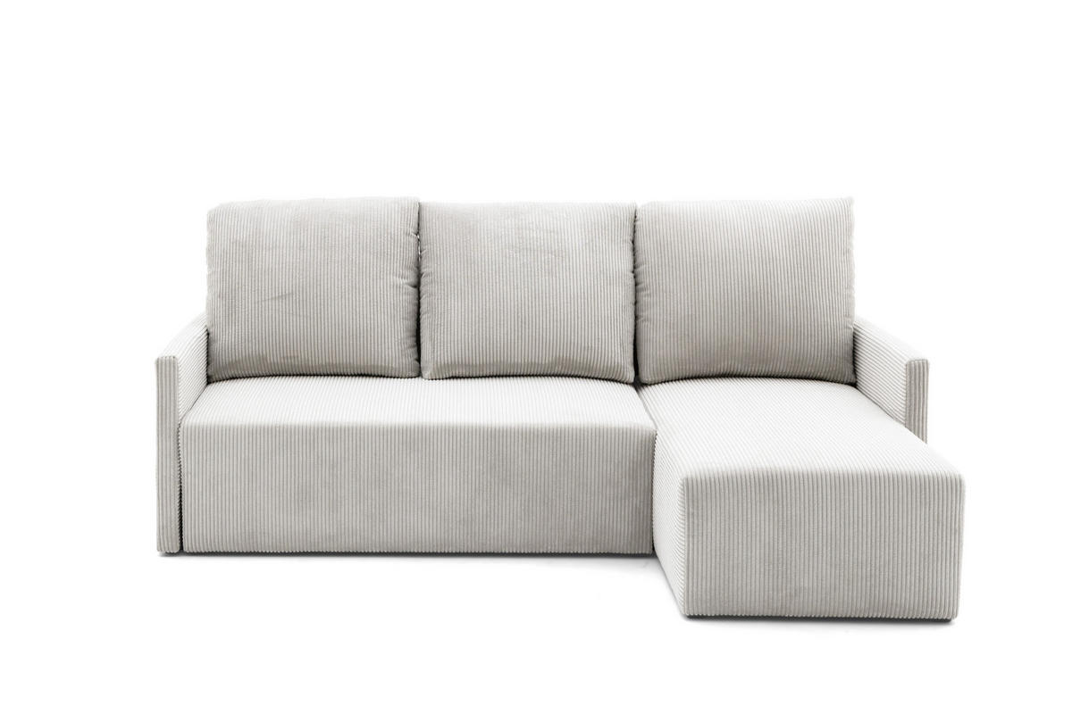 ECKSOFA GARDA L Links mit Schlaffunktion 132x198 Cord Creme - Creme/Schwarz, Holz/Kunststoff (209/145cm) - NACANAPA
