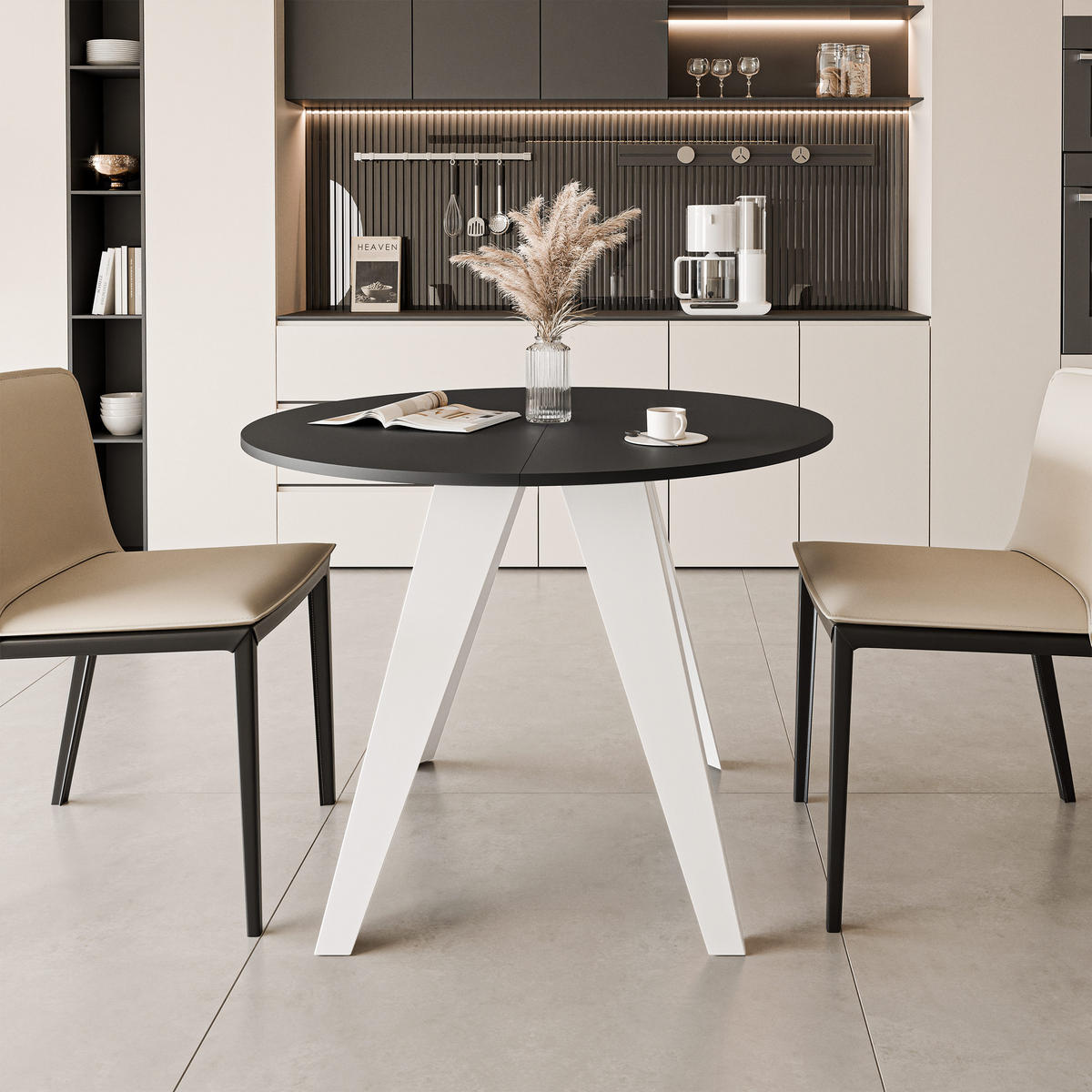 ESSTISCH ausziehbar auf MDF, Schwarz - Schwarz/Weiß, Holzwerkstoff (100/100/76cm) - Idohome