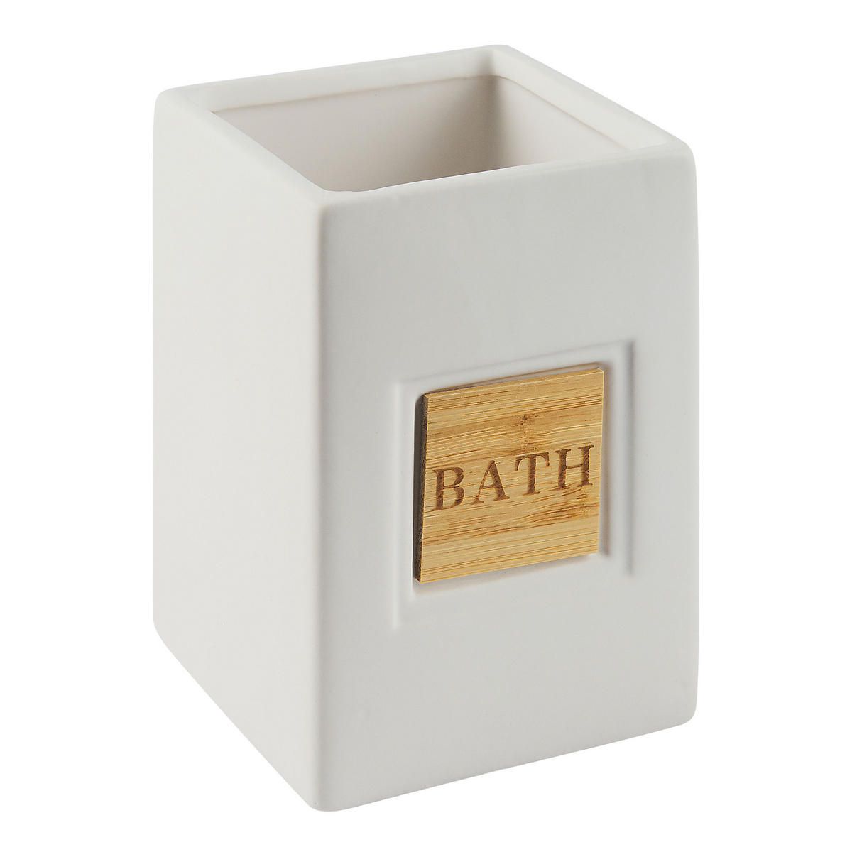 BADEZIMMER Set 4-teilig Keramik beige/heller Holzfarbton Kourou - Hellbraun/Beige, Stein (9/16/6cm) - Beliani