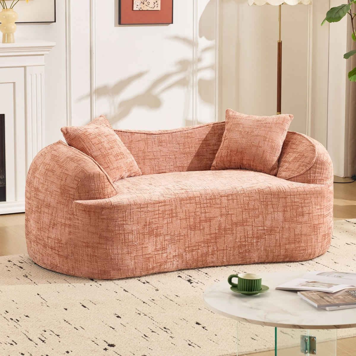 2-SITZER-SOFA, Keine Montage erforderlich, mit Kissen, Rosa - Pink, Textil (91/70/170cm) - KOMHTOM