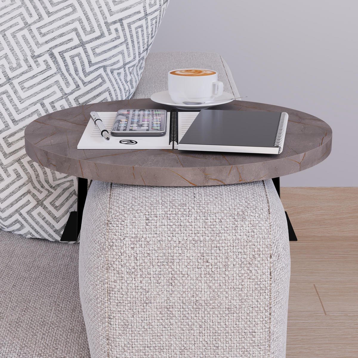 SOFATABLETT Kuleskyd - Grau, Holzwerkstoff/Metall (34/13.5/34cm) - [en.casa]
