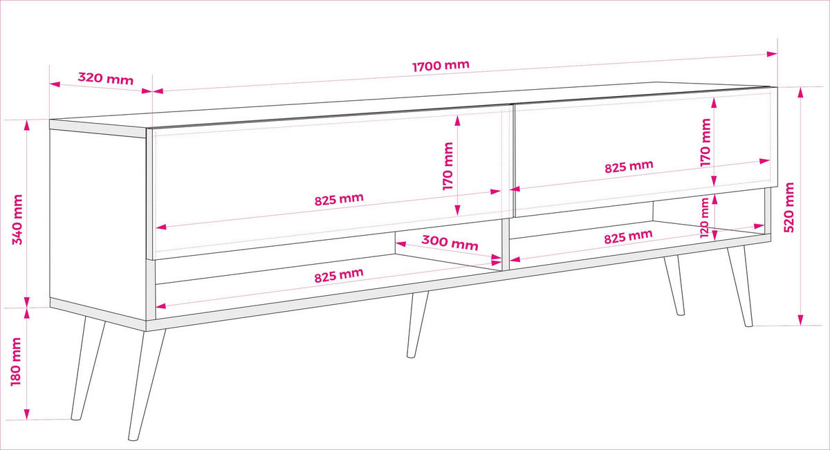 TV-LOWBOARD 170 cm Mattschwarz / Hochglanzschwarz, schwarze schräge Beine, 170 × 32 × 52 cm - Schwarz, Holzwerkstoff (170/52/32cm) - 3XE LIVING