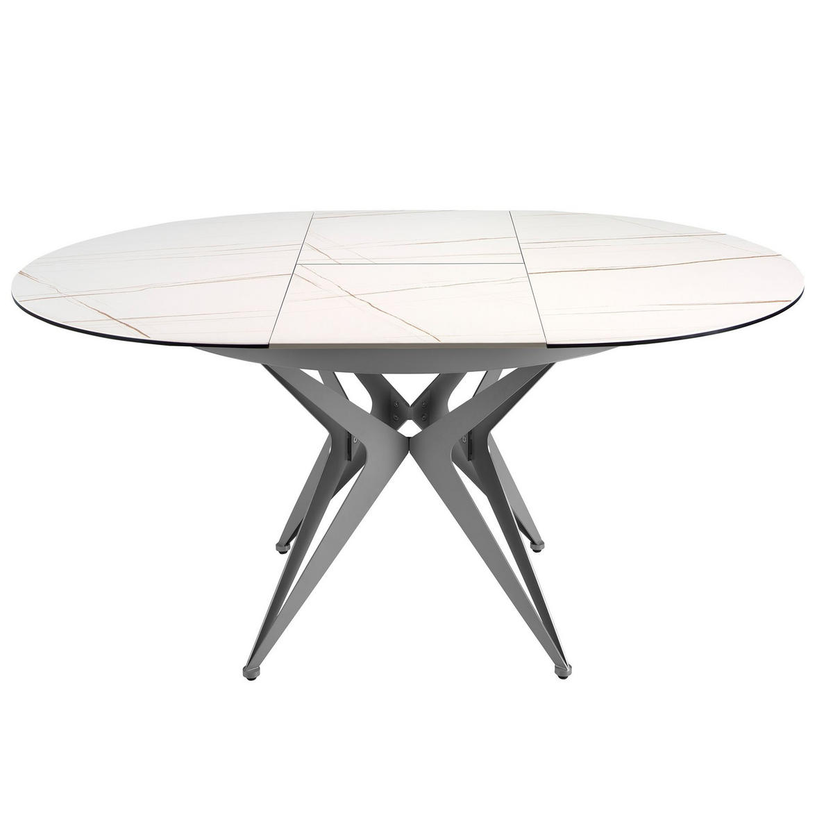 ESSTISCH Runder ausziehbarer Esstisch aus Porzellanmarmor und grauem Stahl Ø120/77 cm - Weiß/Grau, Stein (120/120/77cm) - ANGEL CERDA