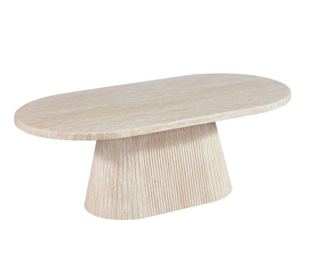 COUCHTISCH Dervio Travertin Tischplatte mit edlem Tischbein im Säulenstil - Beige, Stein (70/130/45cm) - alesvelt