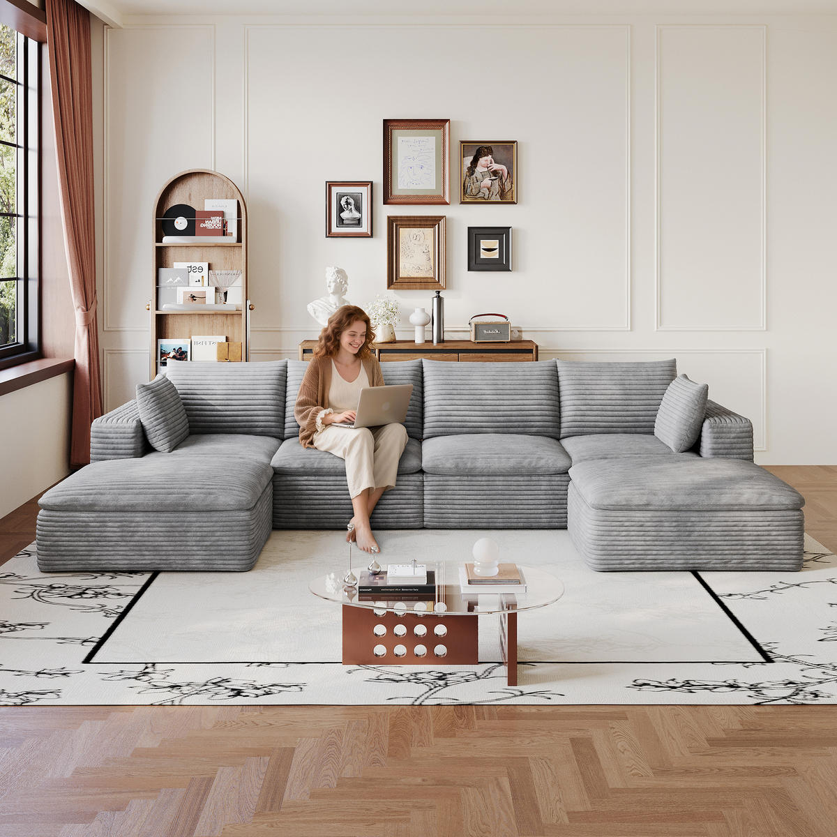 WOHNLANDSCHAFT DE-34773 4-Sitzer mit abnehmbare Polsterung Grau - Grau, Textil (160/60/340cm) - ComfortXL