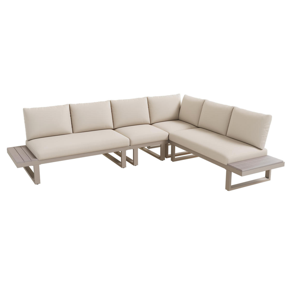 LOUNGEGARNITUR mit zwei Couchtischen, Beige + Khaki - Beige, Metall - KOMHTOM